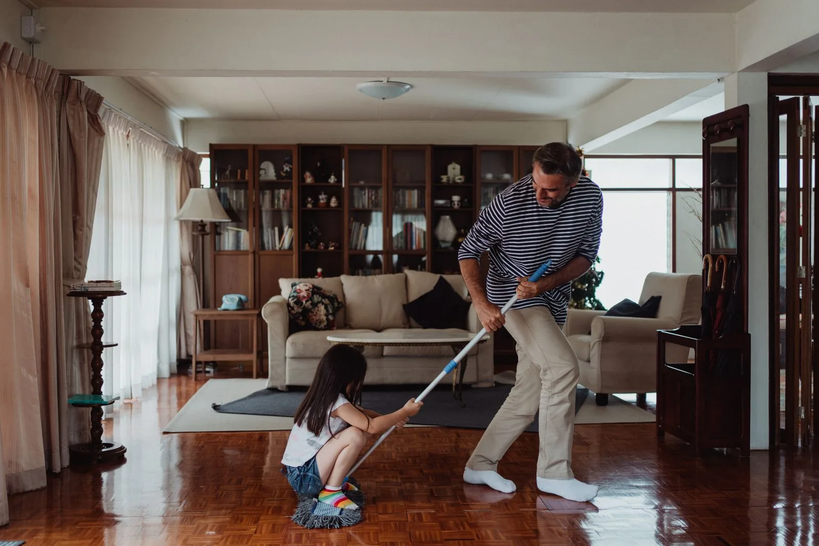 Routine cleaning inside a home