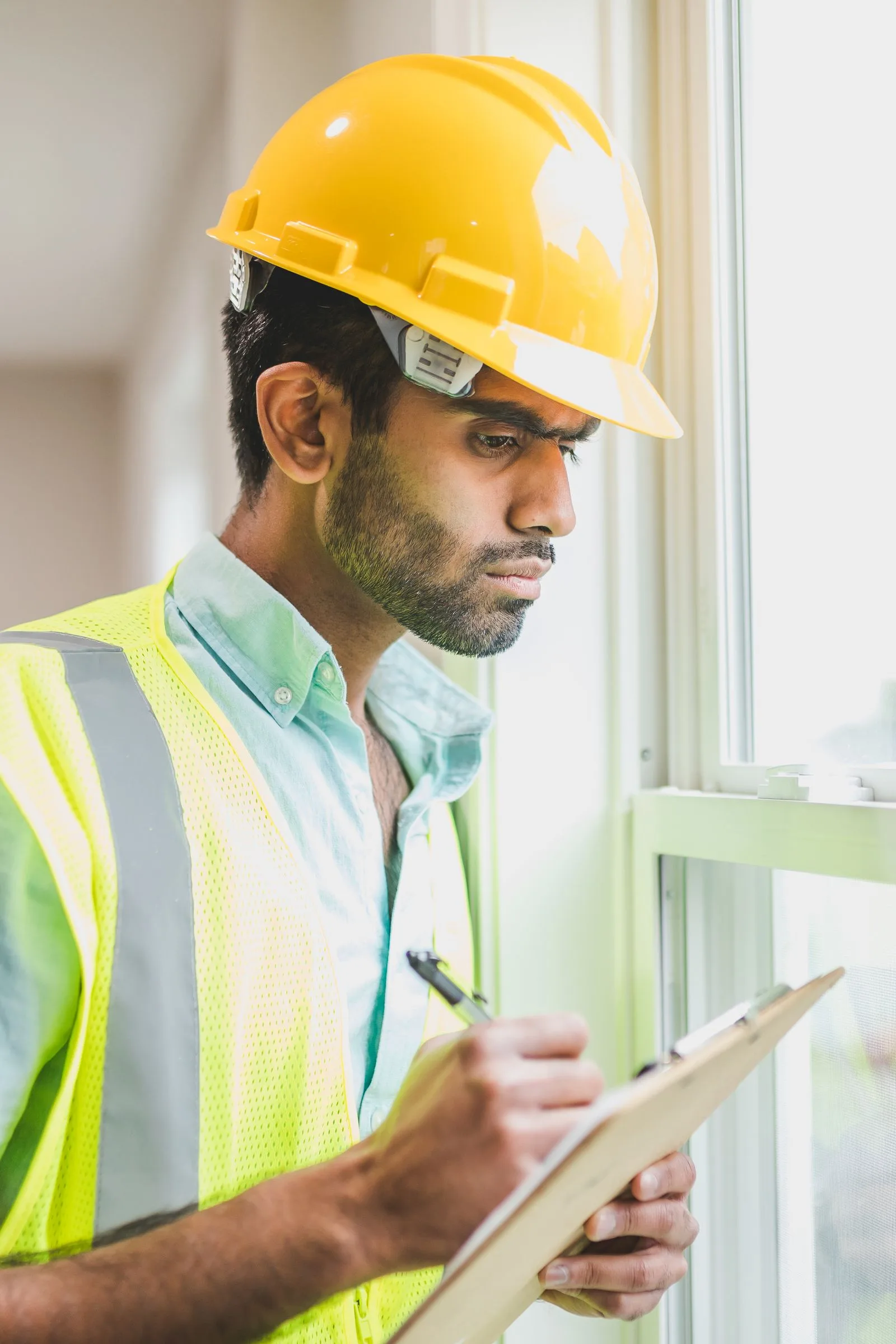 Professional taking notes during a property inspection