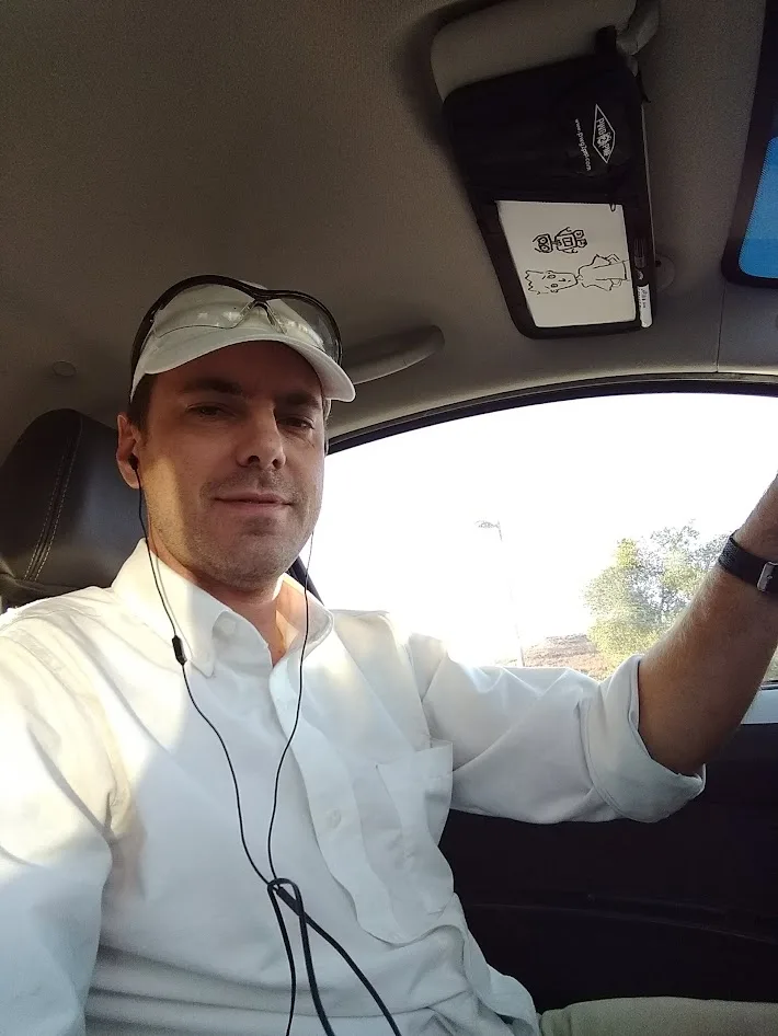 Jason March seated in a vehicle